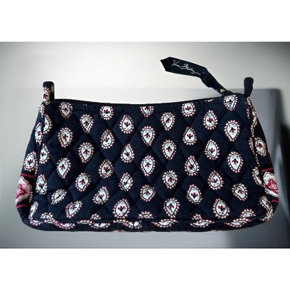 Vera Bradley Small Quilted Hobo Bag Makeup Purse Black Red White Boho Quilted